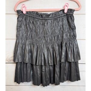 Current Air Los Angeles Smocked Metallic Tiered Pleated Mini Skirt Grey Large